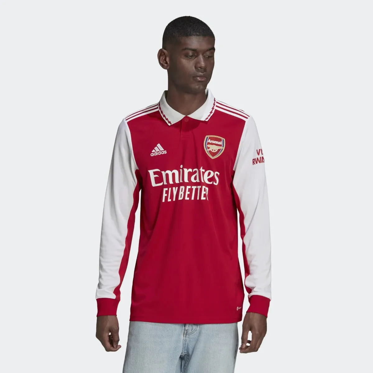 adidas 22-23 Arsenal Home Long Sleeve Jersey - Scarlet-White (Model - Front)