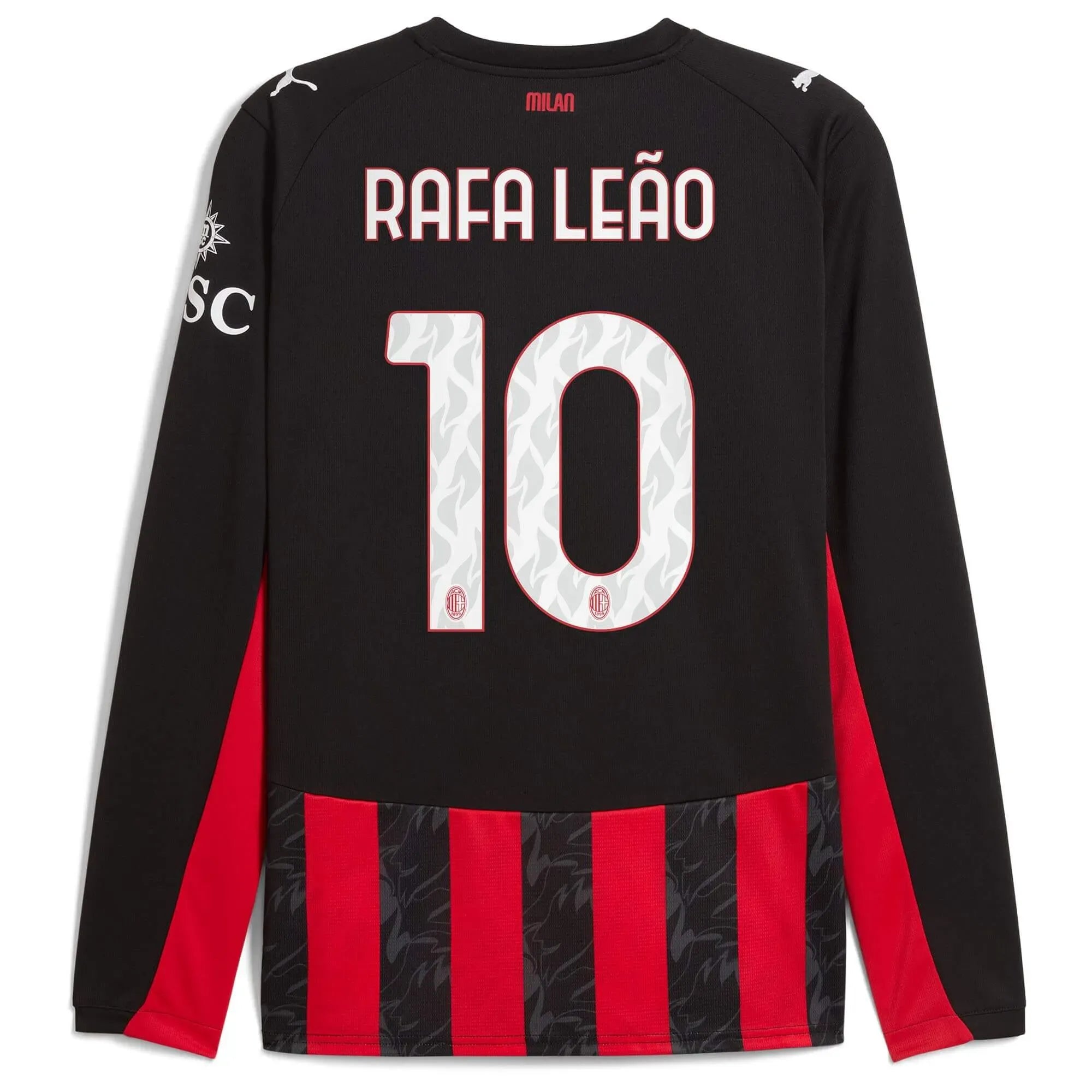 Puma 2025-26 AC Milan Men's Stadium Home Long-Sleeve Soccer Jersey (Rafa Leao)