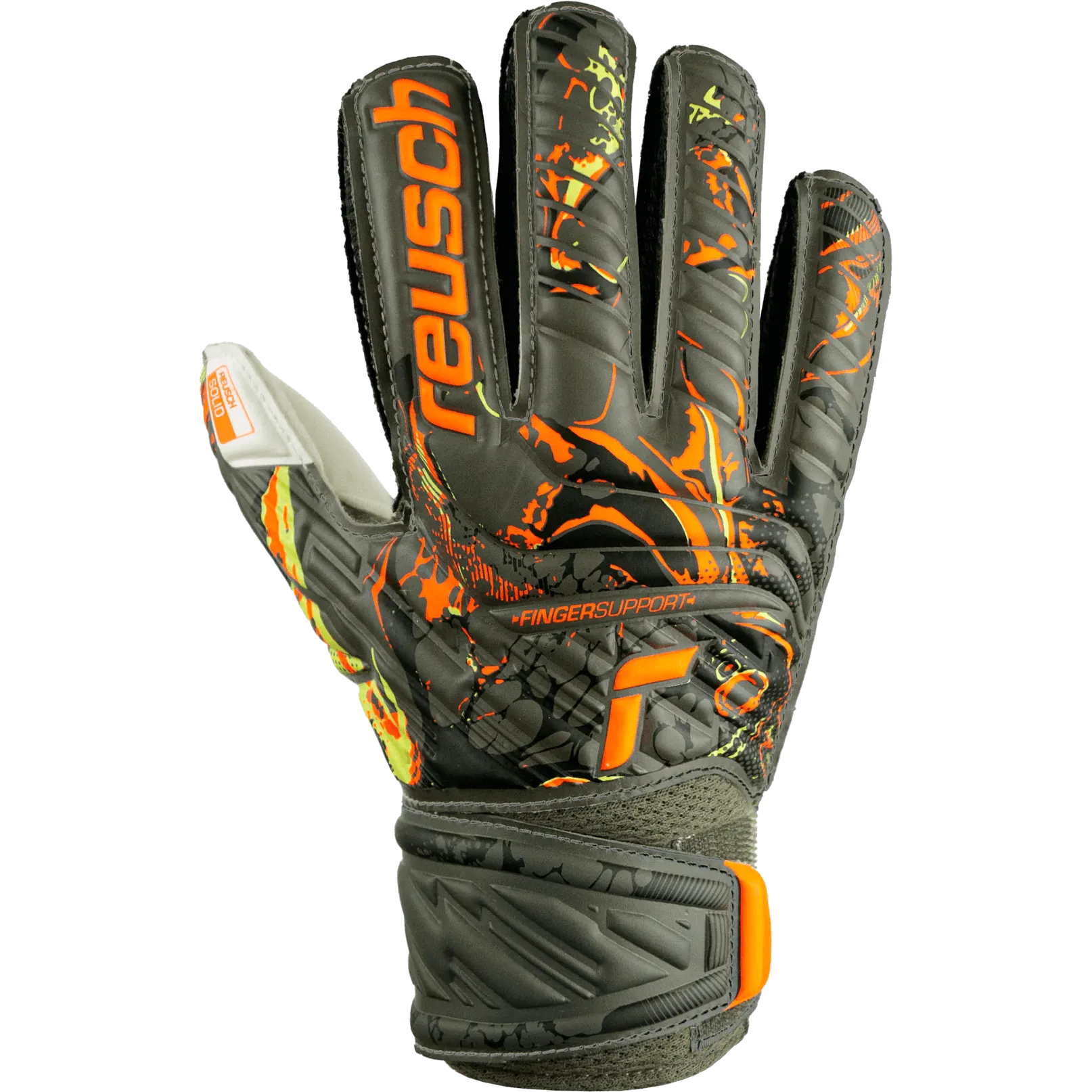 Reusch JR Attrakt Solid Finger Support Goalkeeper Gloves - Desert Green - Orange (Single - Outer)
