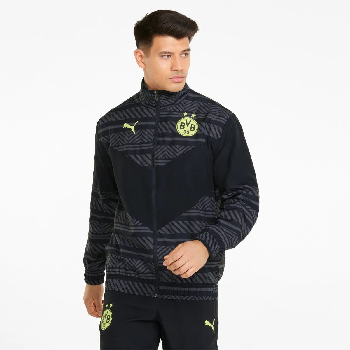 Puma 2022 Borussia Dortmund Pre-Match Jacket - Black-Safety Yellow (Model - Front)