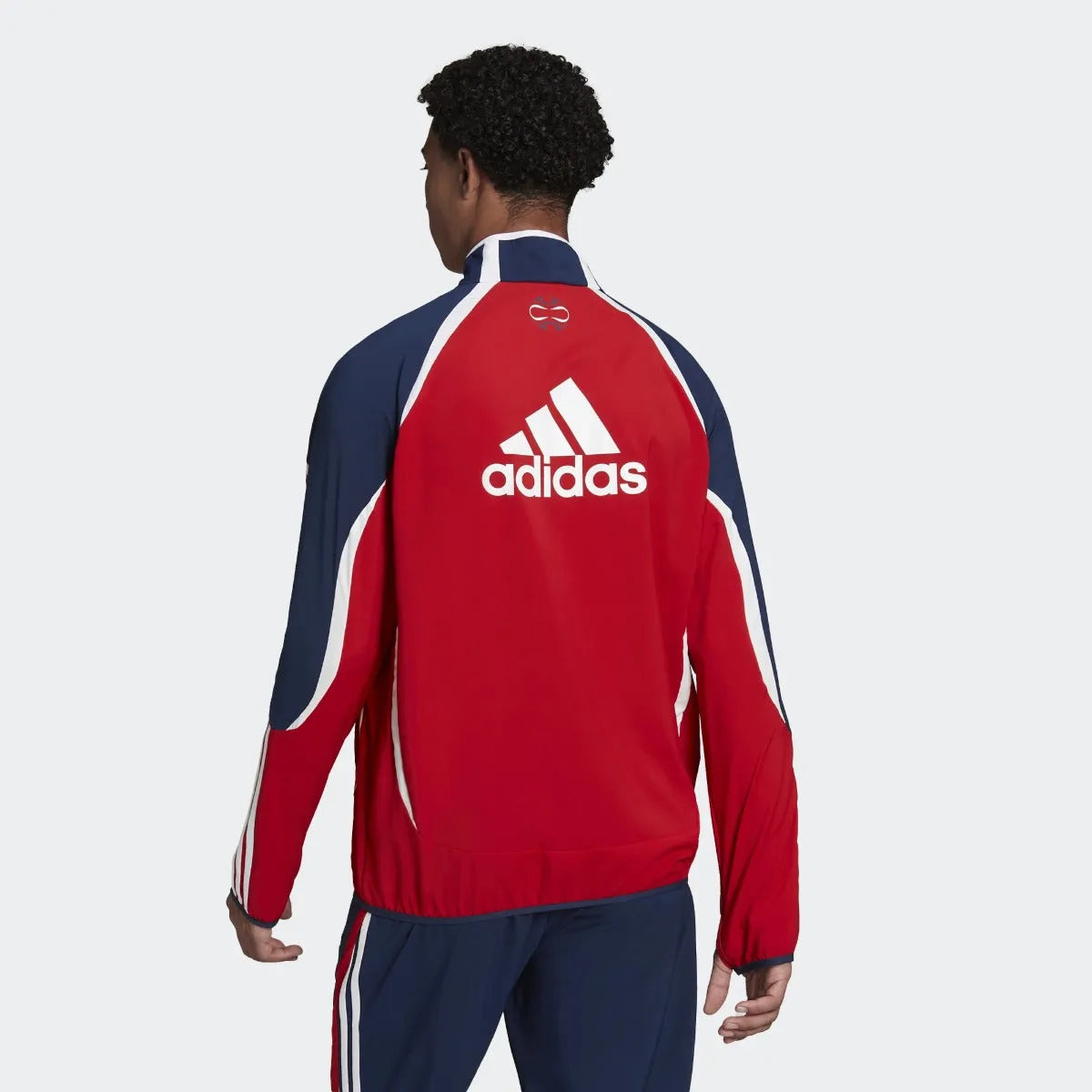 adidas 21-22 FC Bayern Munich Teamgeist Woven Jacket - True Red-Indigo (Model - Back)