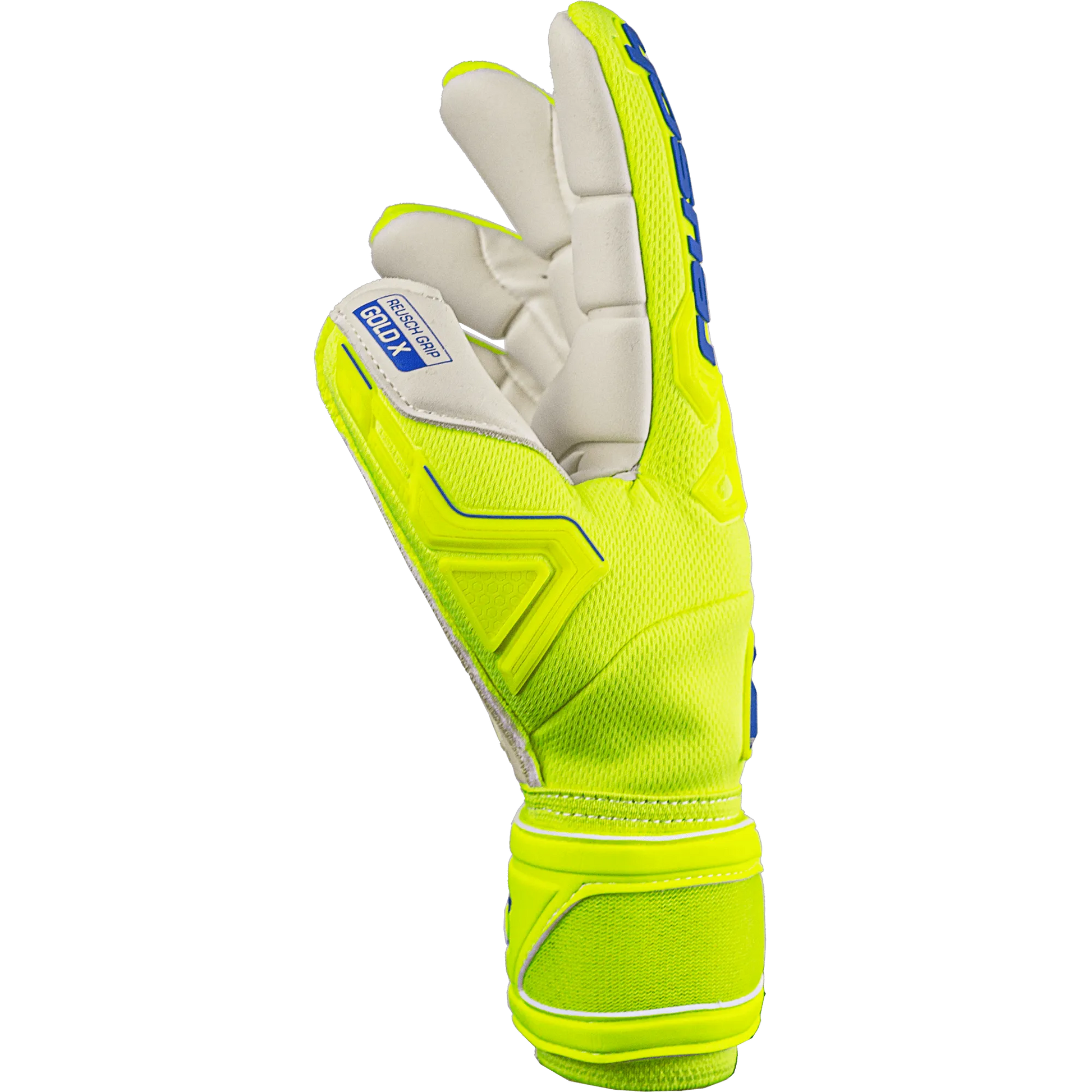 Reusch Attrakt Freegel Gold X Finger Support Goalkeeper Gloves - Yellow-Blue-White (Single - Side)