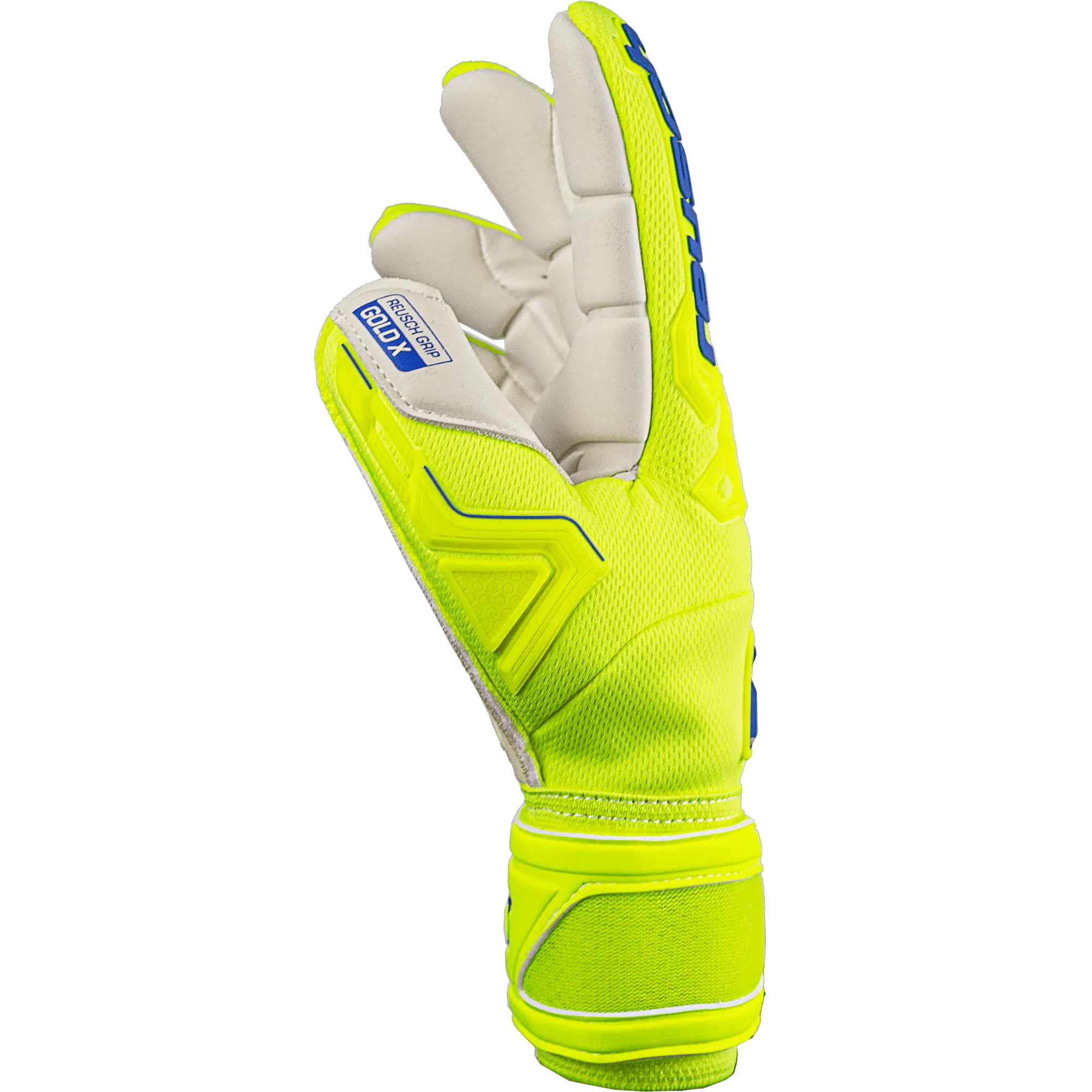 Reusch Attrakt Freegel Gold X Finger Support Goalkeeper Gloves - Yellow-Blue-White (Single - Side)