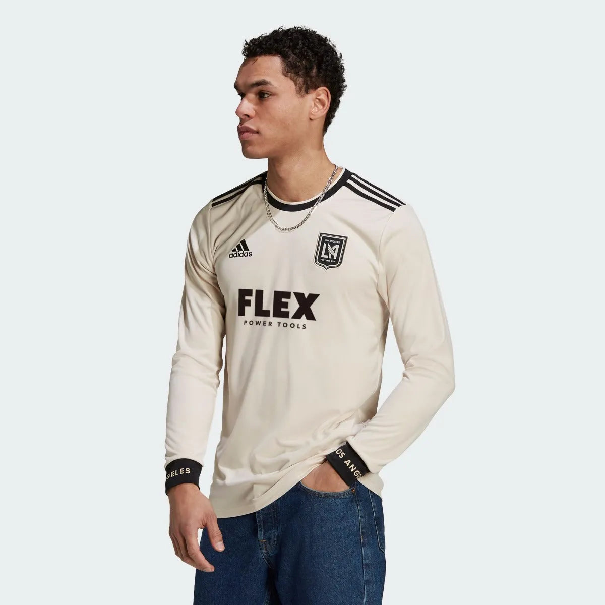 Adidas 2021-22 LAFC Away Long-Sleeve Jersey - Beige-Black (Model - Front)