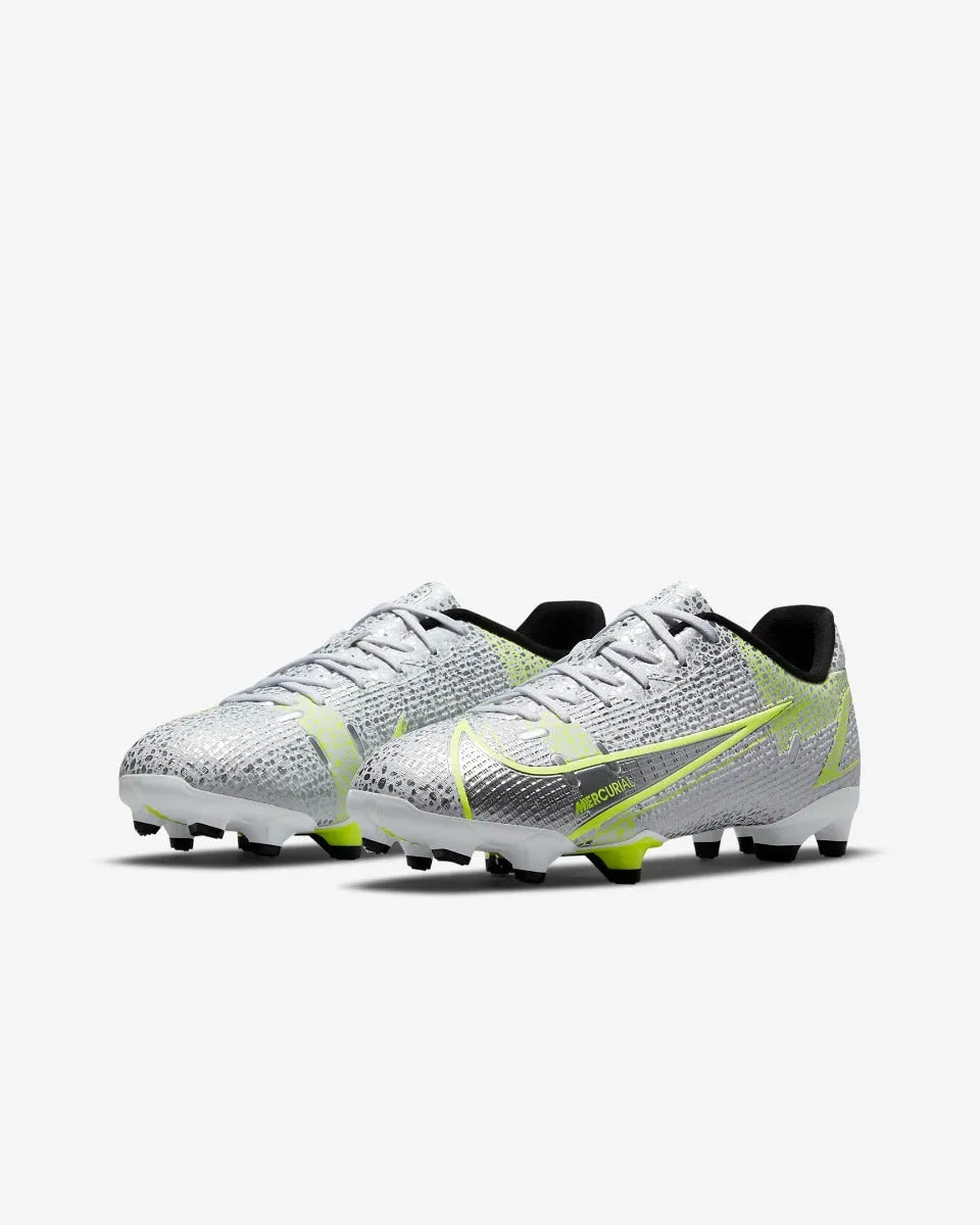 Nike JR Vapor 14 Academy FG-MG - White-Grey-Volt (Pair - Diagonal)