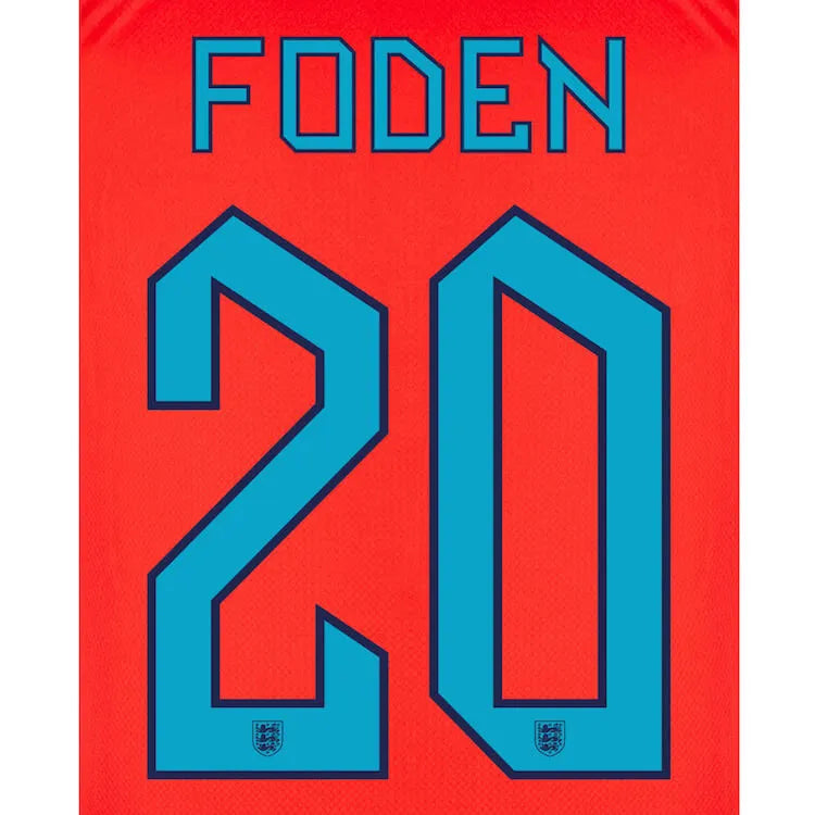 England 2022-23 Away Foden #20 Jersey Name Set (Back)