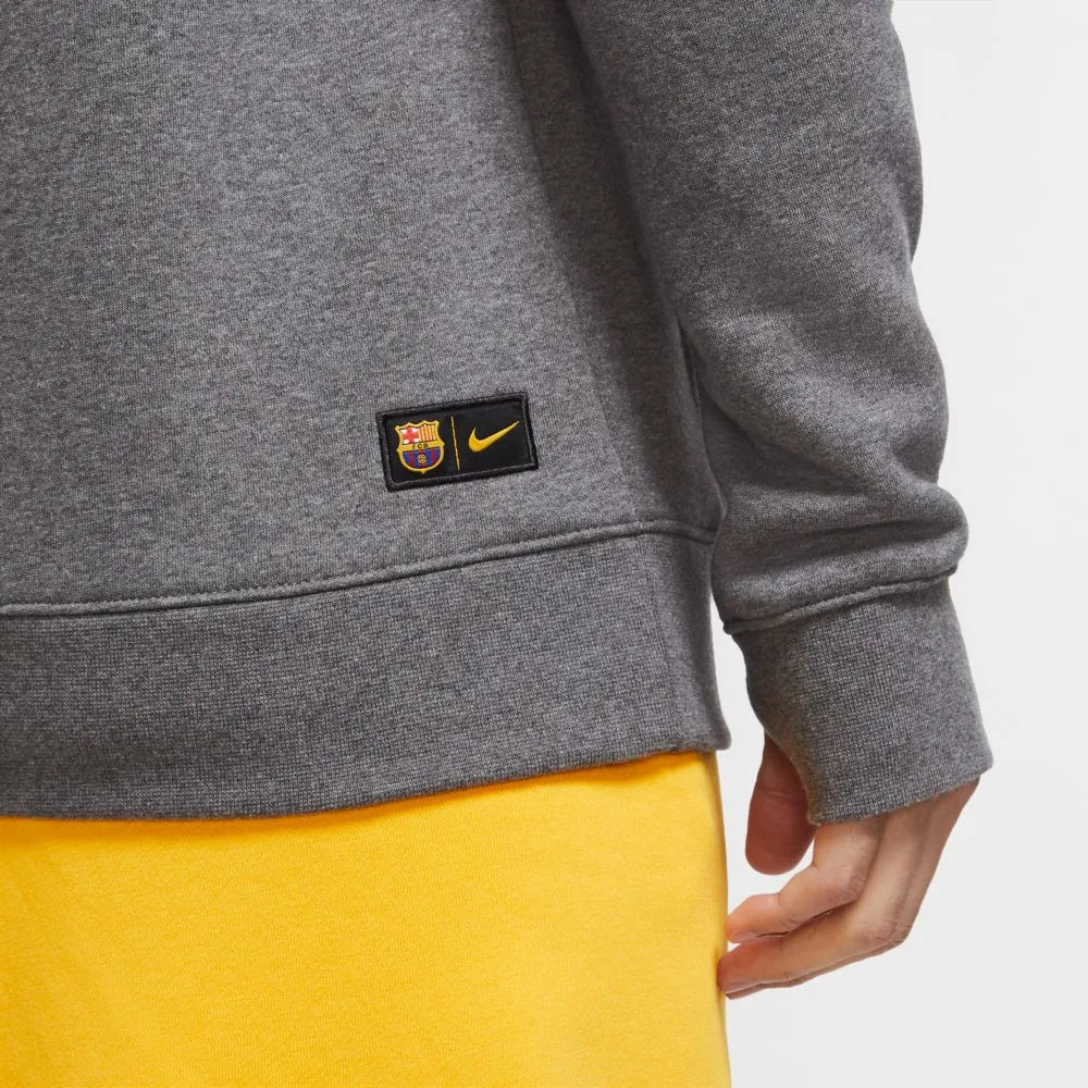 Nike 2020-21 Barcelona Fleece Pullover Hoodie - Grey-Yellow