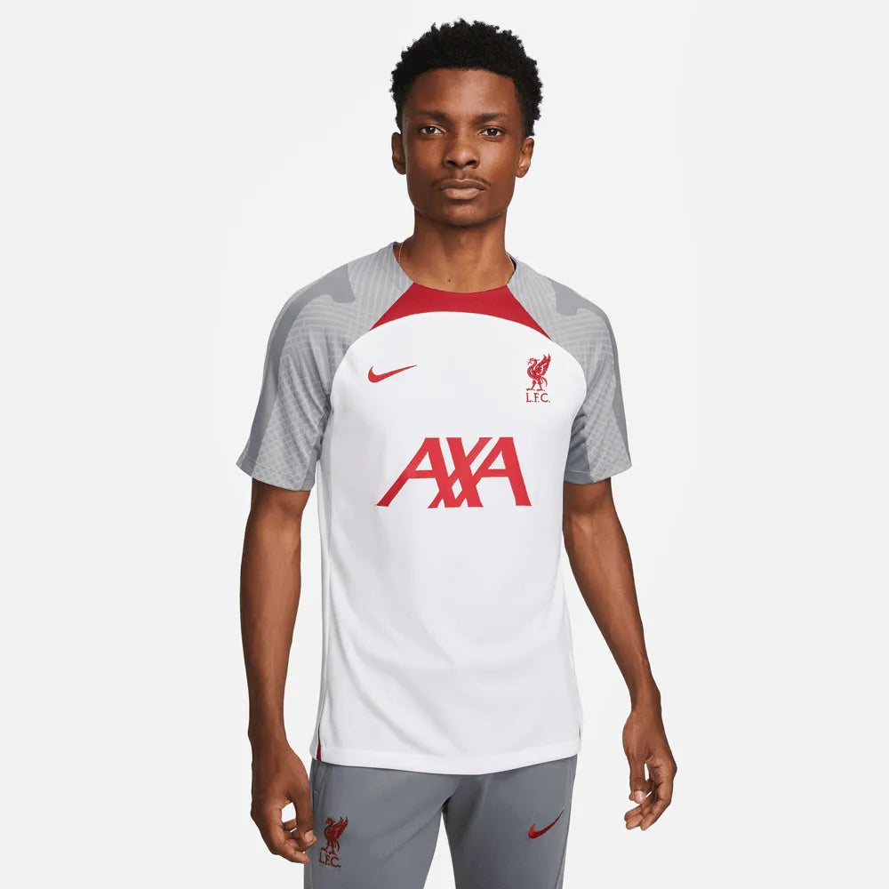 Nike 2022-23 Liverpool FC Strike Training Jersey - White-Grey-Tough Red (Model - Front)