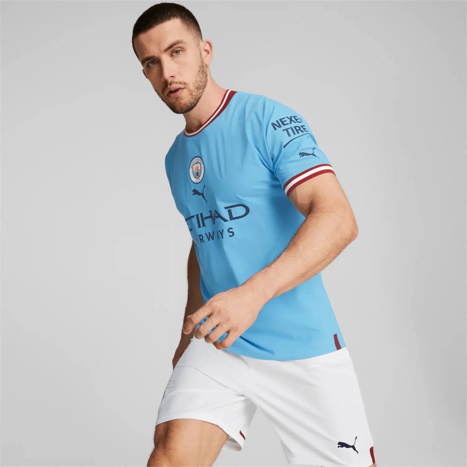 Puma 2022-23 Manchester City Authentic Home Jersey - Light Blue (Model - Front)