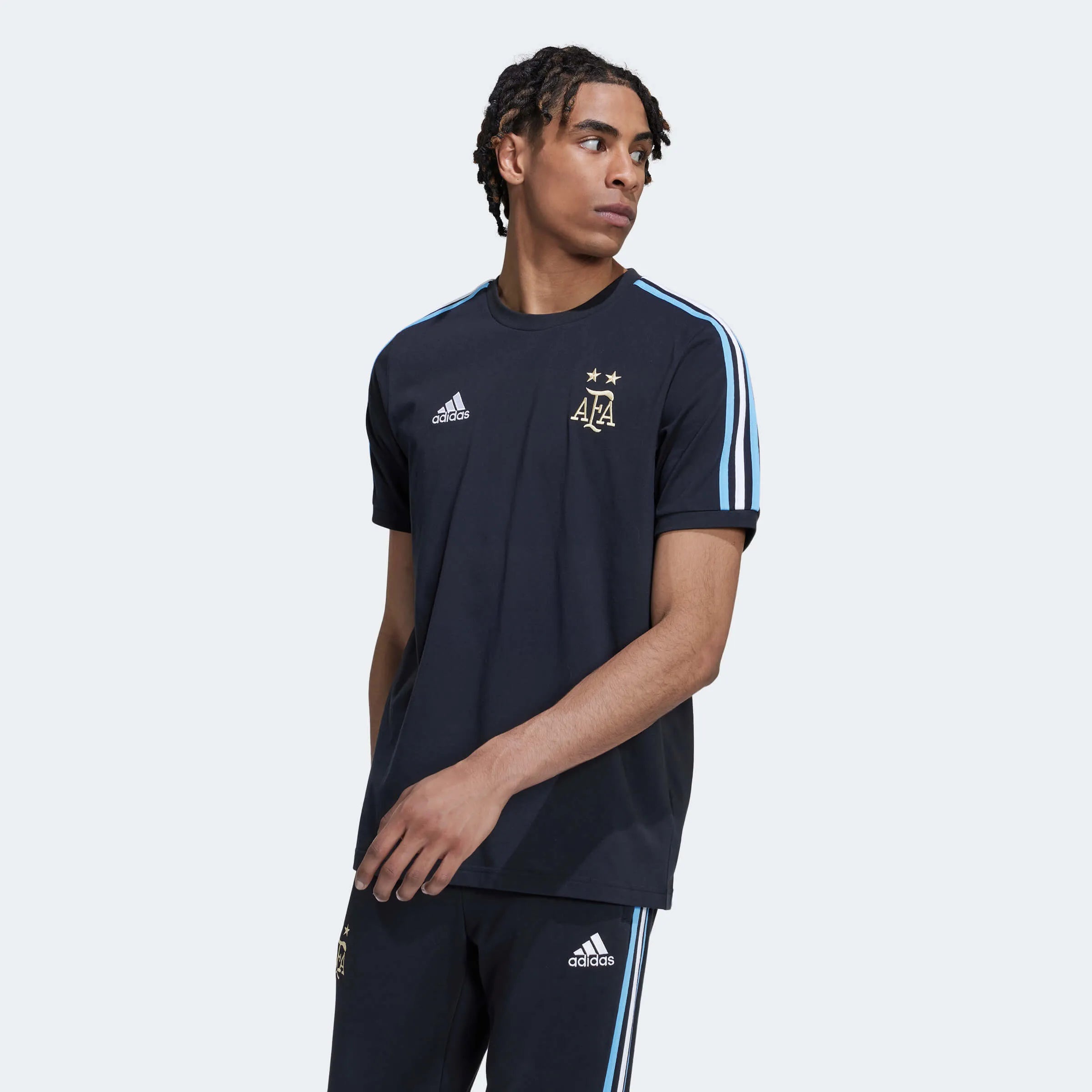 adidas 2022-23 Argentina 3 Stripe Tee Black (Model - Front)