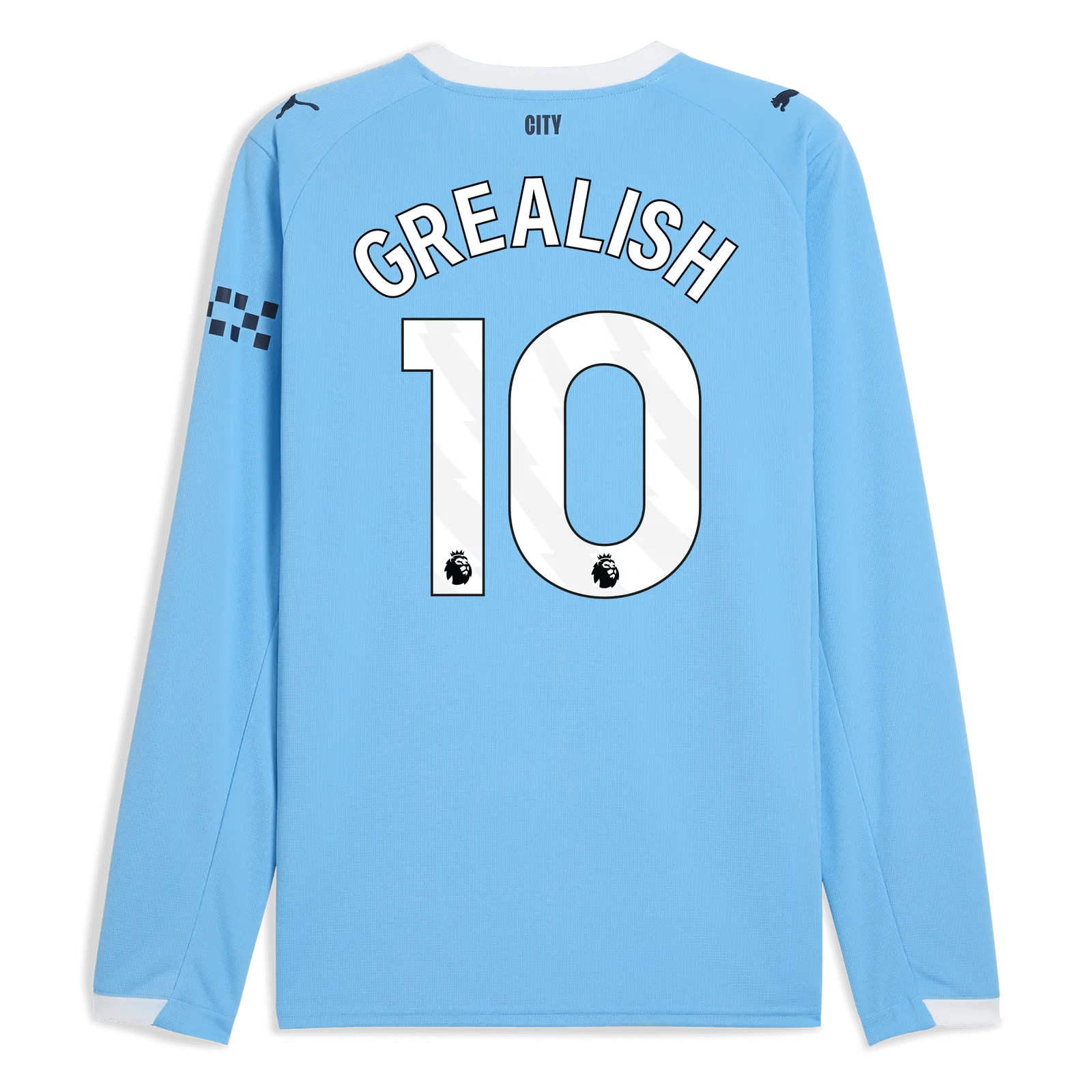 Puma 2025-26 Manchester City Men's Stadium Home Long-Sleeve Soccer Jersey (Grealish)