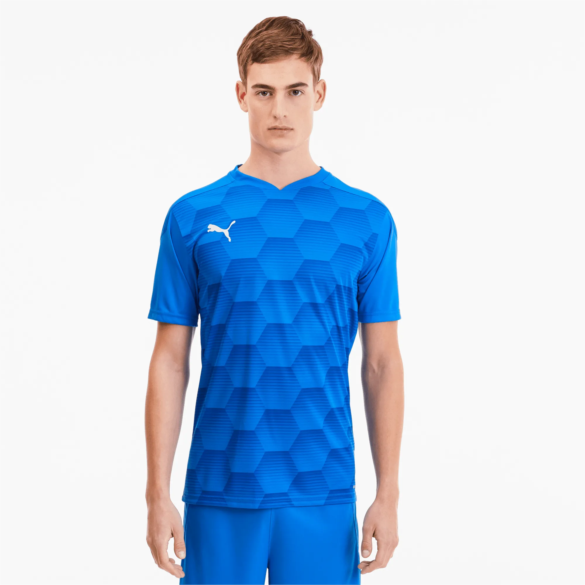 Puma Men's TeamFinal 21 Graphic Jersey Electric Blue Lemonade-Team Power Blue (Model - Front)