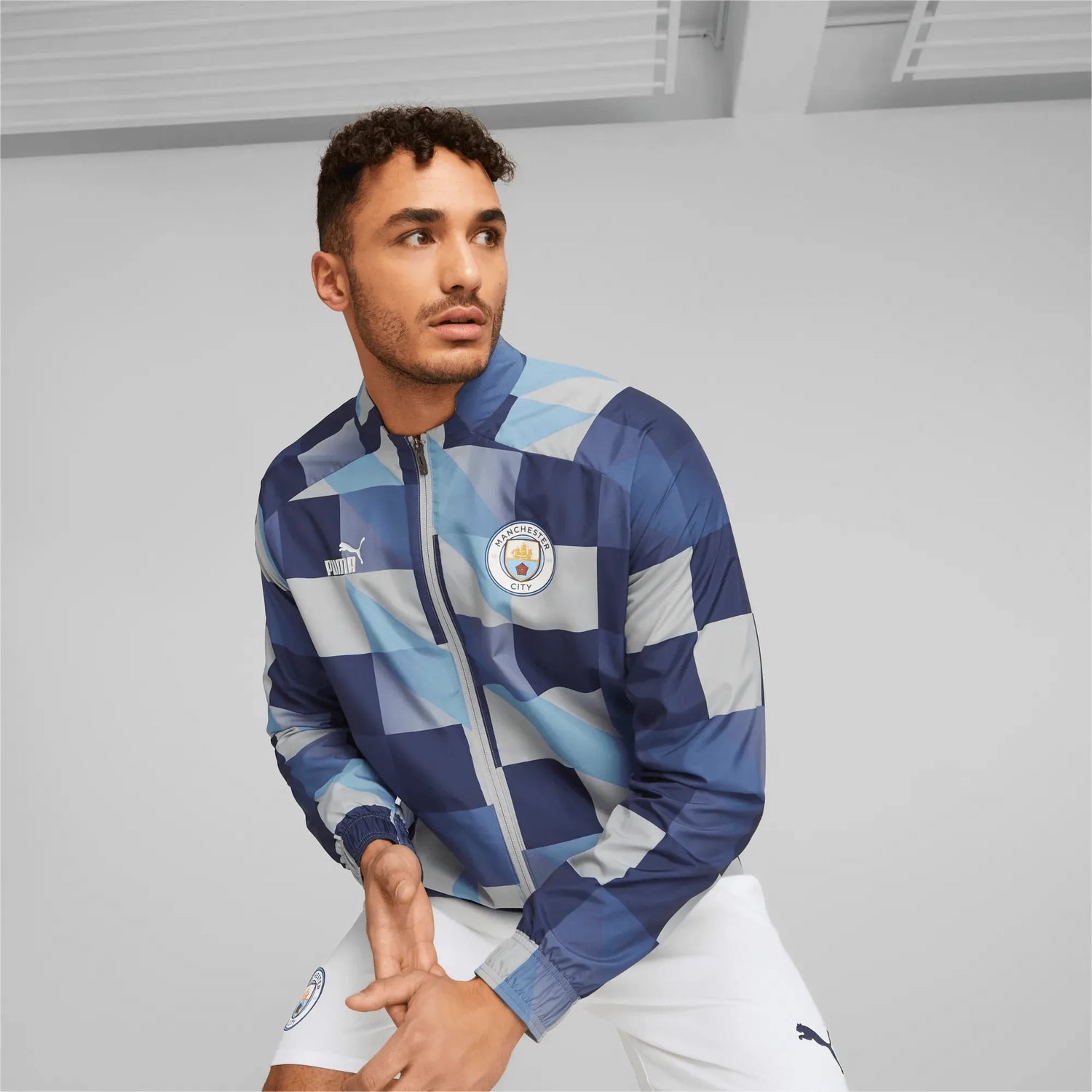 Puma 2022-23 Manchester City Pre-Match Match Jacket - Gray - Navy (Model - Front)