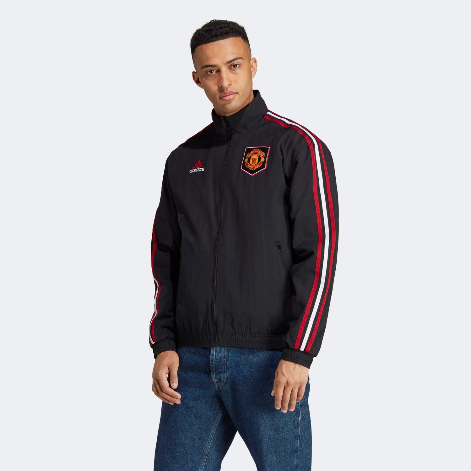 adidas 2023 Manchester United Anthem Jacket - Black (Model - Front Reversible)