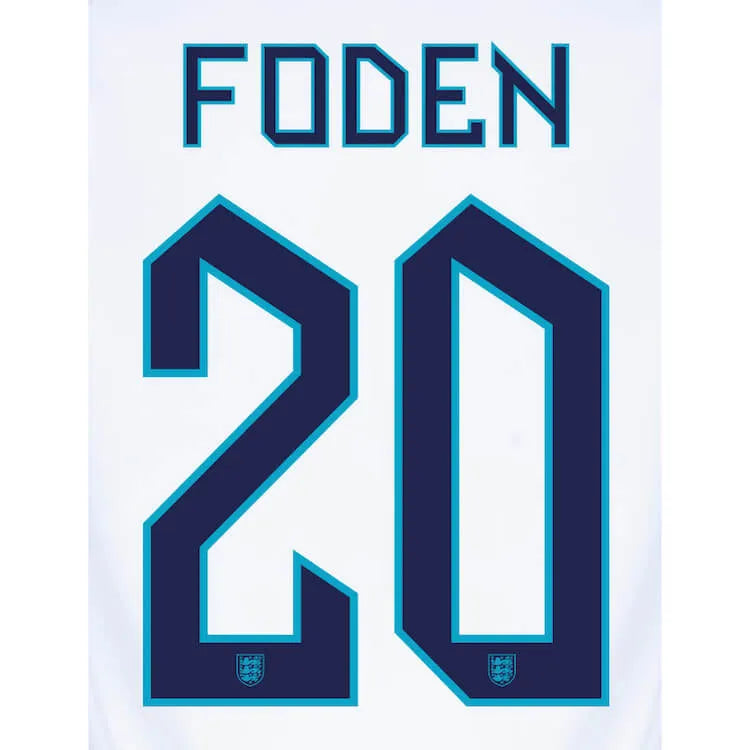 England 2022-23 Home Foden #20 Jersey Name Set (Back)