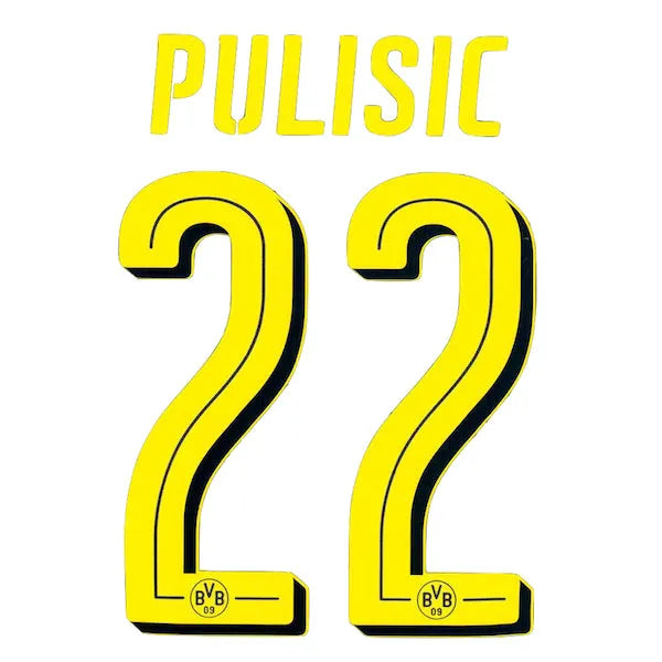 Borussia Dortmund 2017/18 Away Pulisic #22 Jersey Name Set
