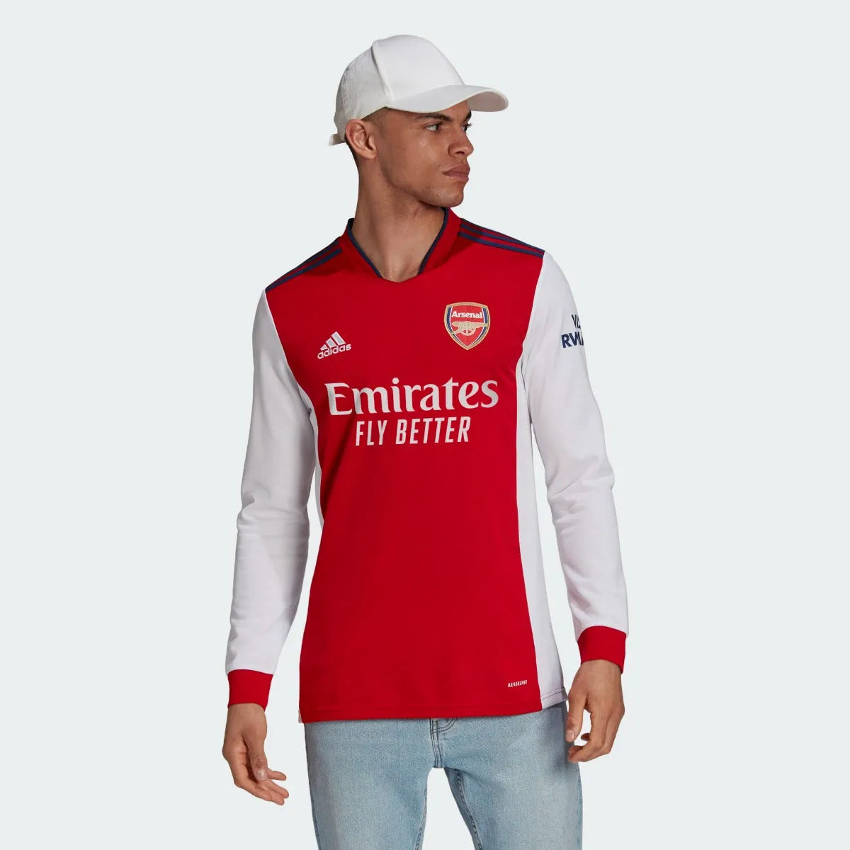 Adidas 2021-22 Arsenal Home Long-Sleeve Jersey - Scarlet-White (Model - Front)