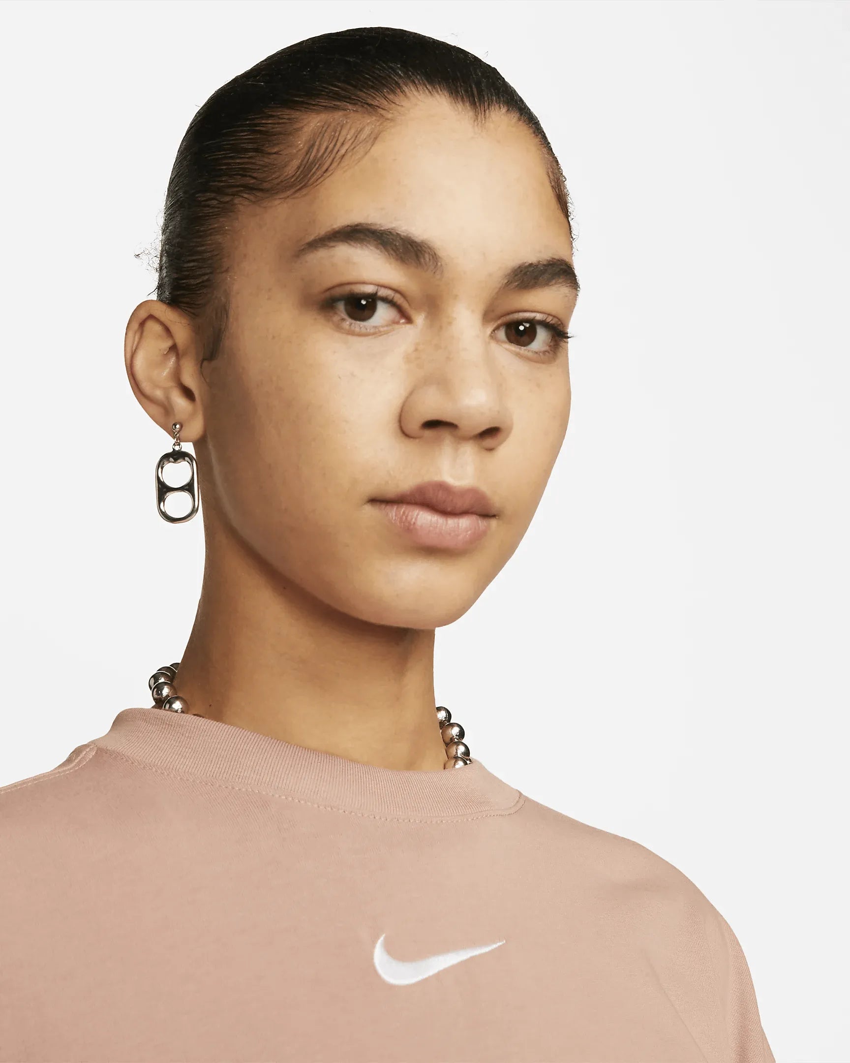 Nike 2022 PSG Womens NSW Oversized Short Sleeve Top - Rose Whisper-White (Detail 1)