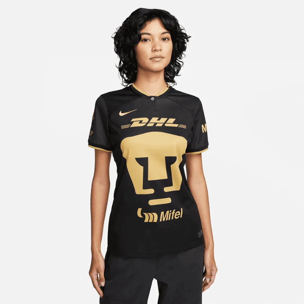 Nike 2023 Pumas Womens Third Jersey - Black - Gold (Model - Front)