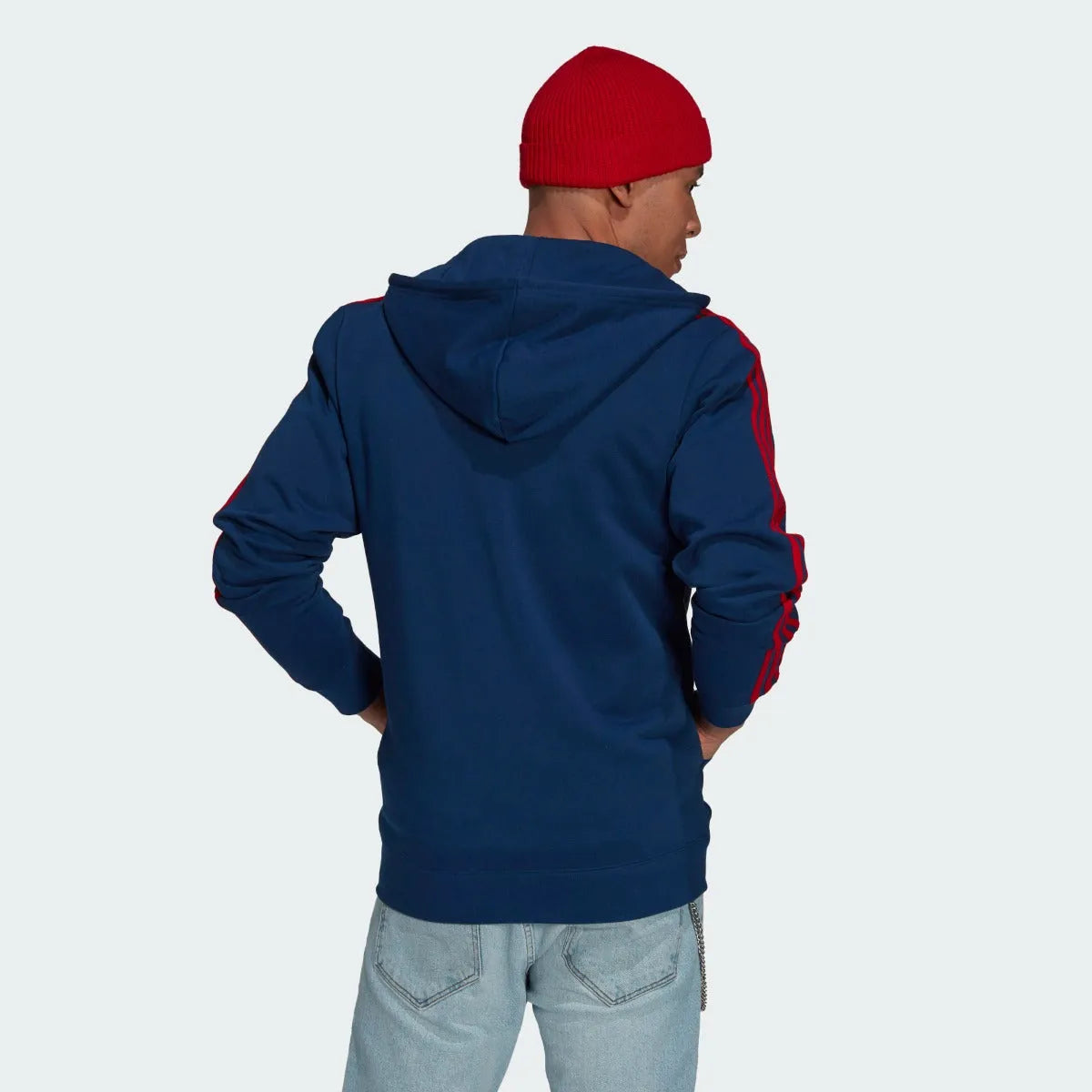 Adidas 2021-22 Arsenal 3 Stripe Full-Zip Hoody - Navy (Model - Back)