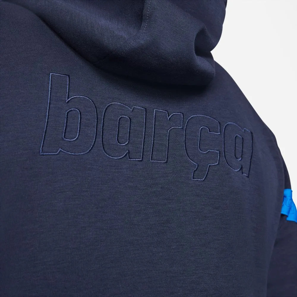 Nike 2021-22 Barcelona Travel Fleece Hoodie - Navy (Detail 3)