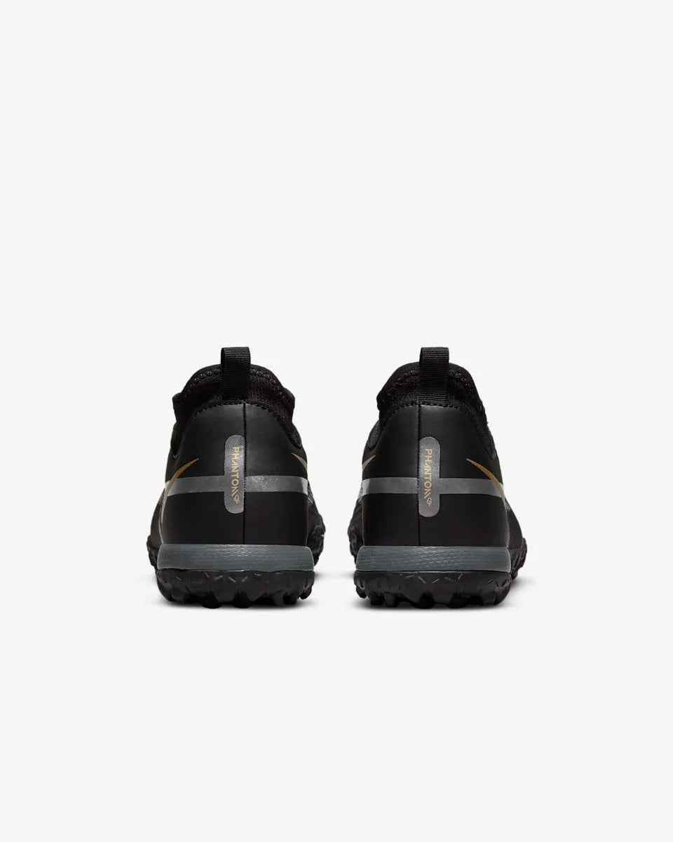 Nike JR Phantom GT2 Academy DF Turf - Black-Dark Grey-Gold (Pair - Back)