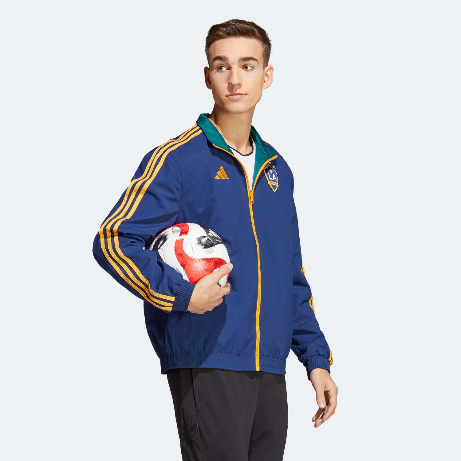 adidas 2023 LA Galaxy Reversible Anthem Jacket - Dark Blue (Model - Side)