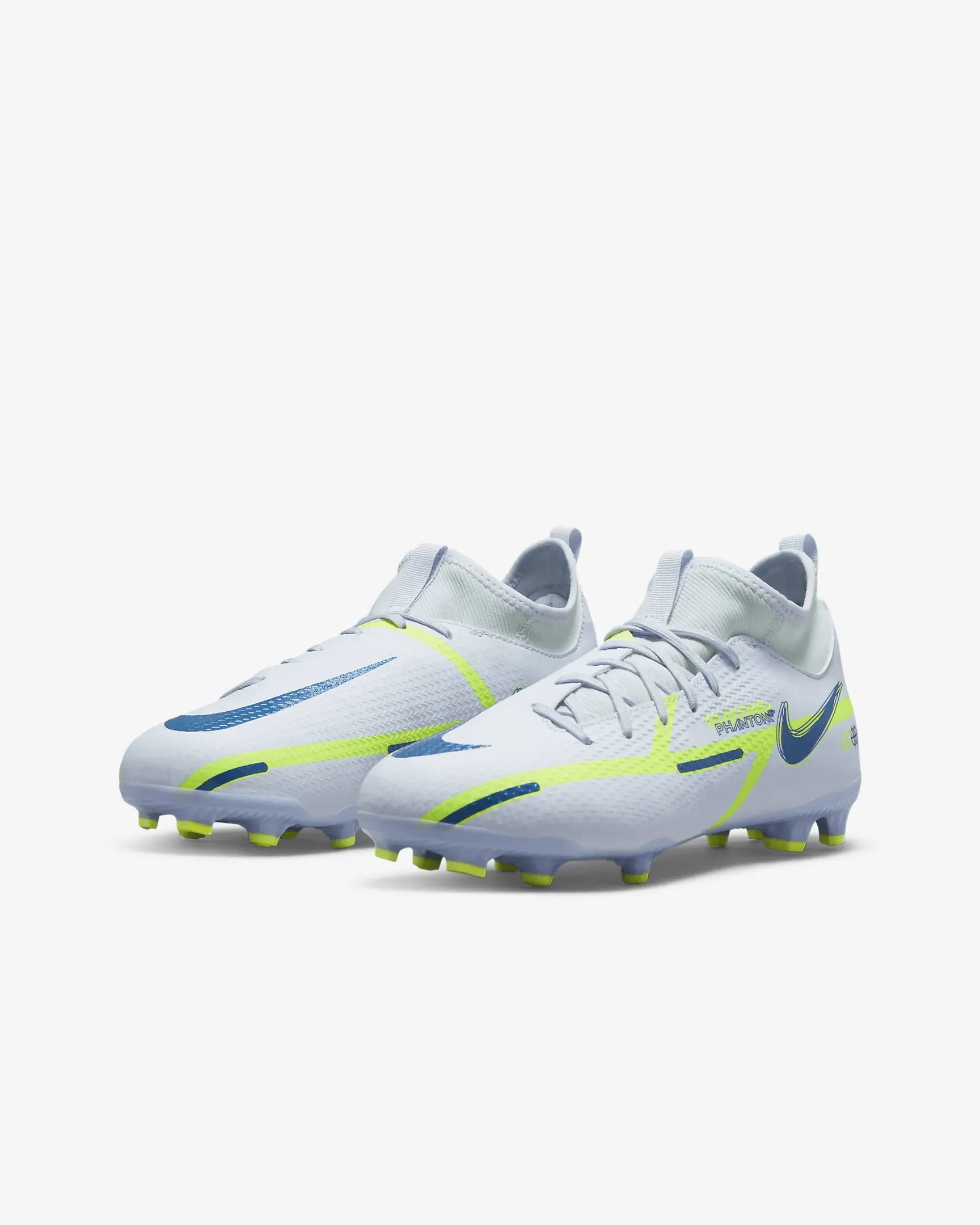 Nike JR Phantom GT2 Academy DF FG-MG - Grey-Blue (Pair - Diagonal)