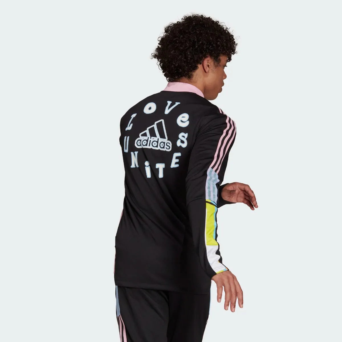 Adidas Love Unites Tiro Track Jacket - Black-Pink-Light Blue (Model - Back)