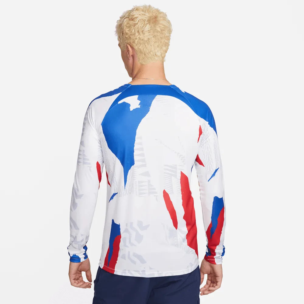 Nike 2022-23 France Long-Sleeve Pre-Match Jersey - White-Royal-Red (Model - Back)