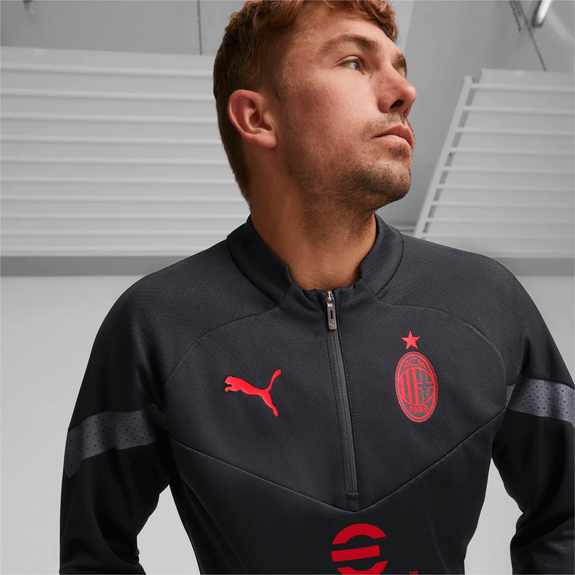 Puma 2022-23 AC Milan Quarter Zip Training Top - Black-Red (Detail 1)