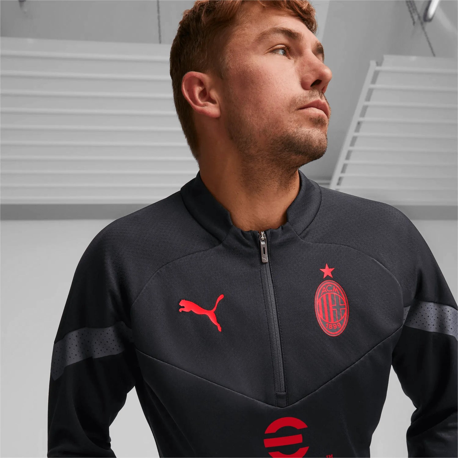 Puma 2022-23 AC Milan Quarter Zip Training Top - Black-Red (Detail 1)