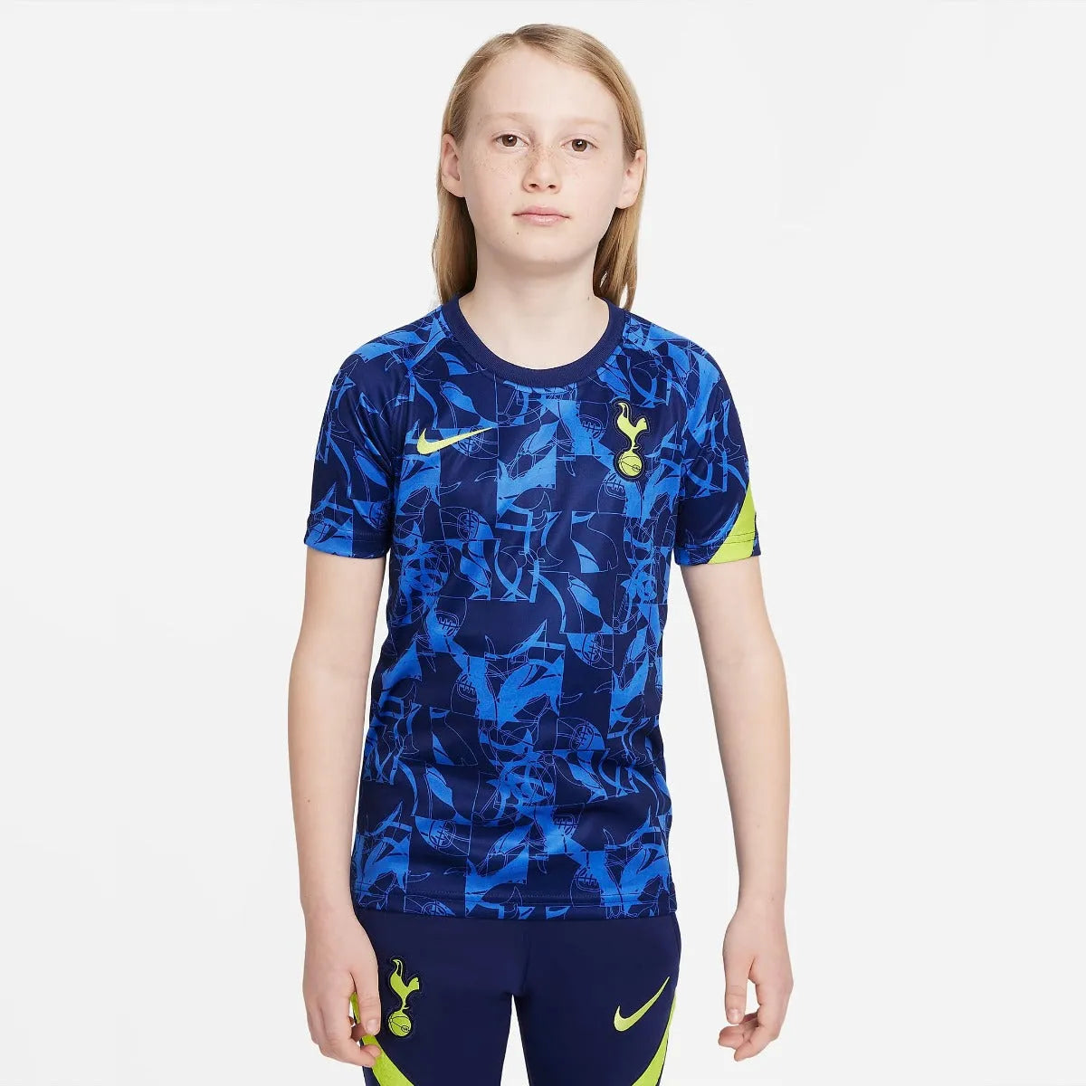 Nike 2021-22 Tottenham Youth Dry-Fit Pre-Match SS Jersey - Blue-Navy (Model - Front)