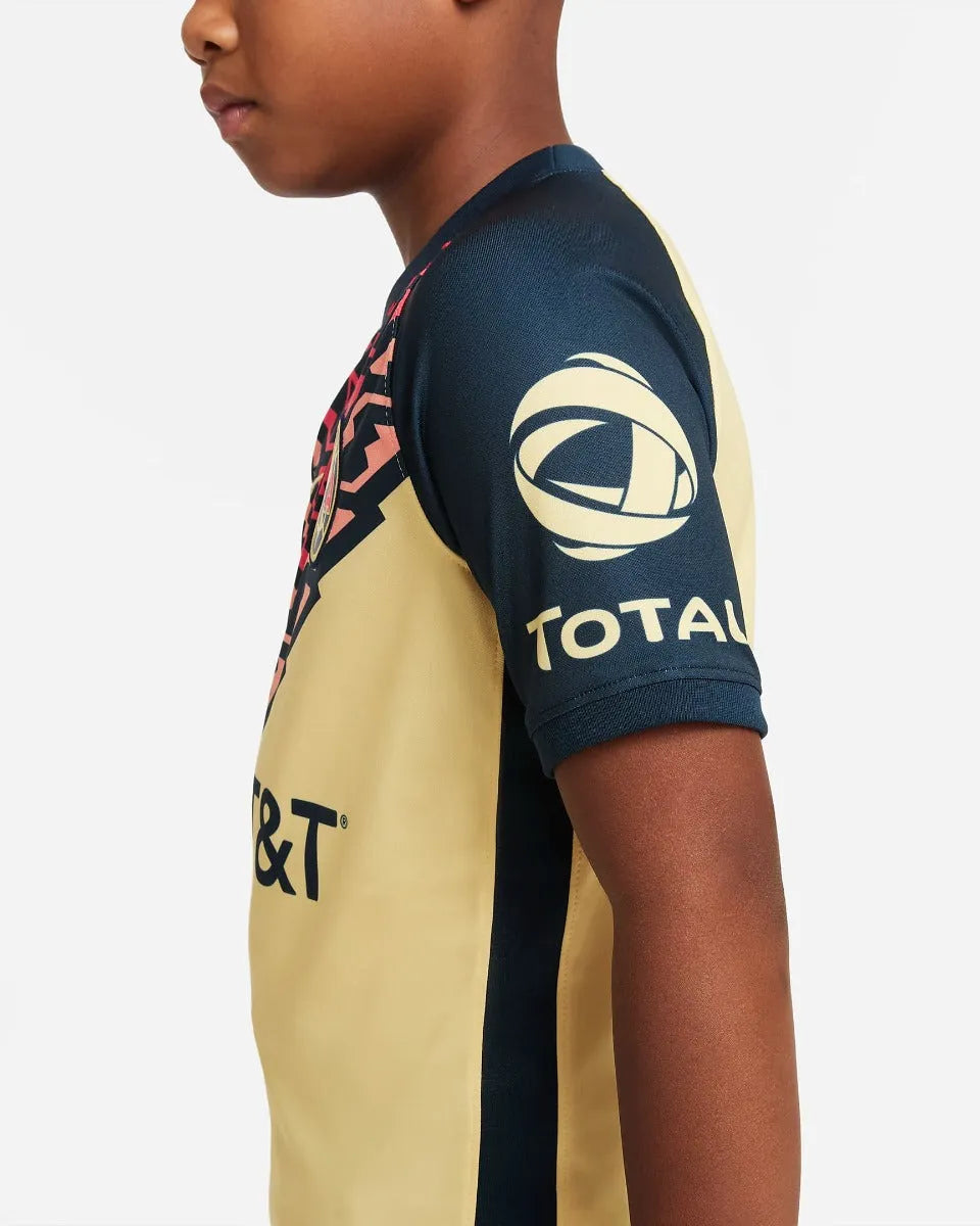 Nike 2021-22 Club America Youth Home Jersey - Yellow-Navy (Detail 2)