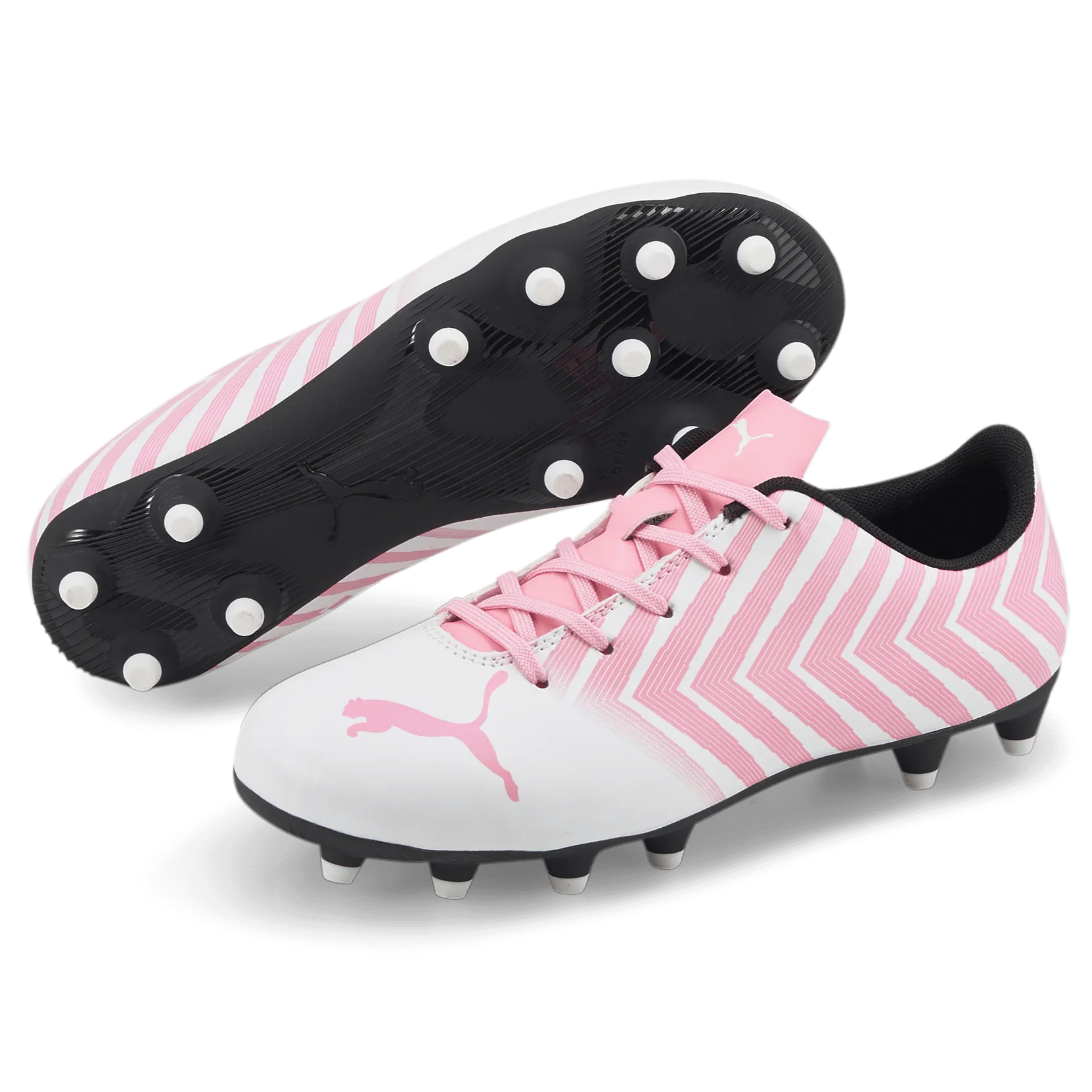 Puma Kids Tacto II FG-AG - White-Pink (Pair)