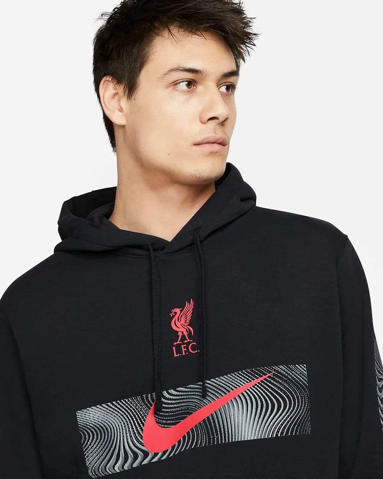 Nike 2022-23 Liverpool FC Away Fleece PO Hoodie - Black-Siren Red (Detail 1)