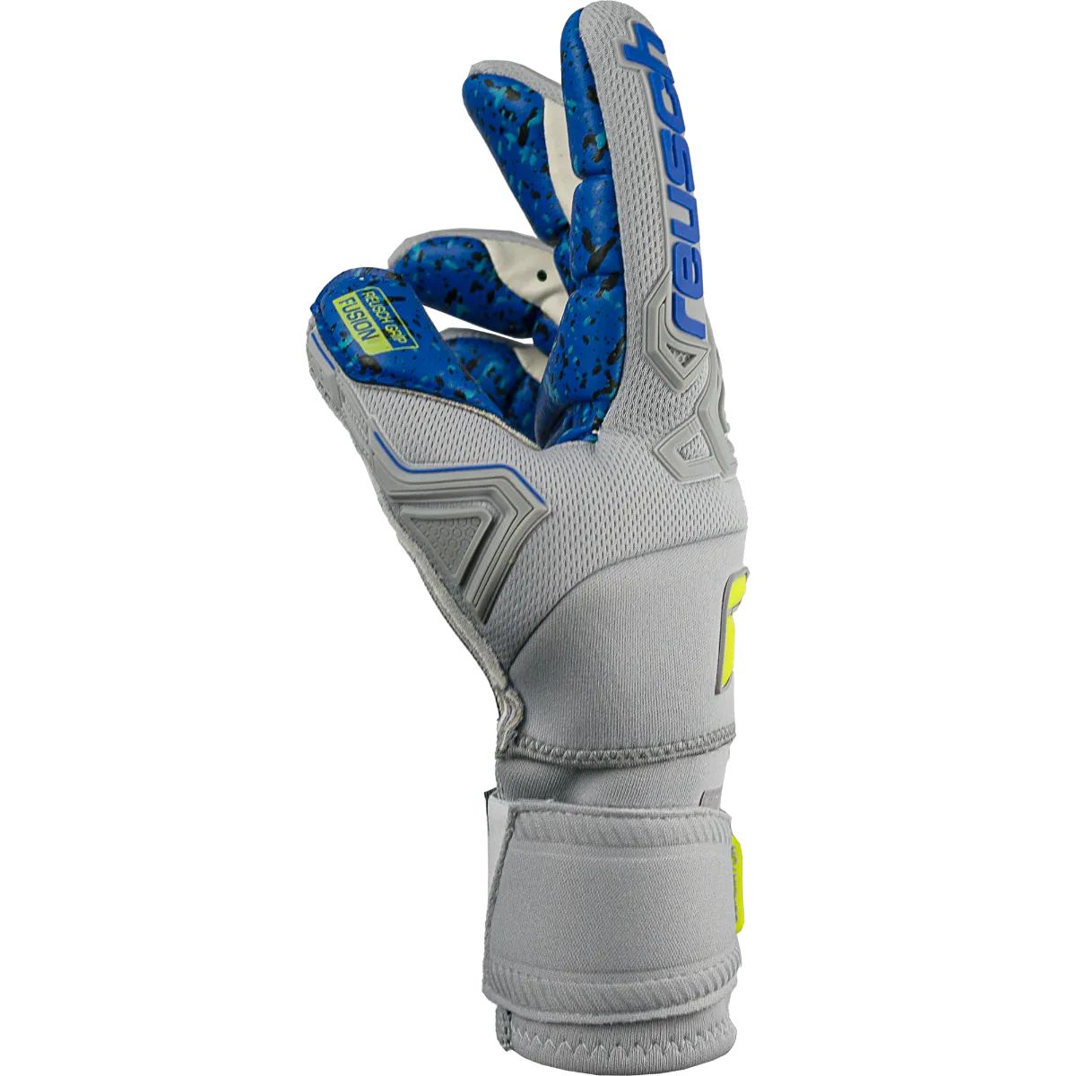 Reusch Attrakt Freegel Fusion Ortho-Tec Goaliator Goalkeeper Glove - Grey-Yellow-Blue (Single - Side)