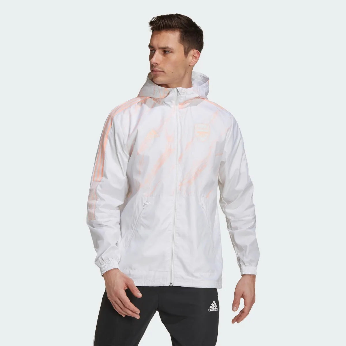 Adidas 2021 Arsenal Windbreaker Jacket - White-Light Orange (Model Front)