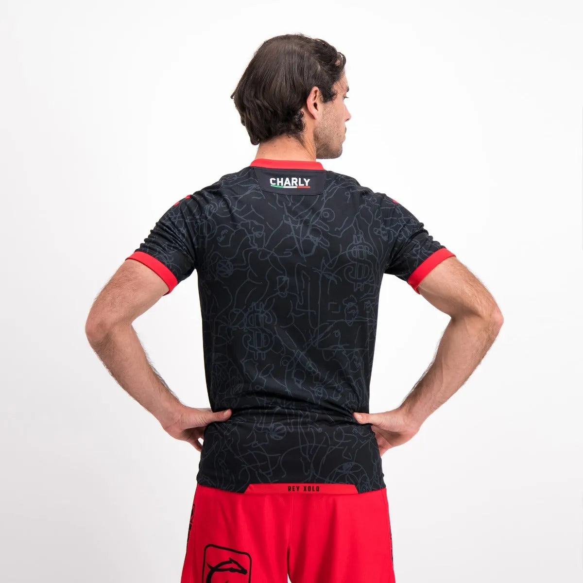 Charly 2021-22 Tijuana Third Jersey - Black-Red (Model - Back)