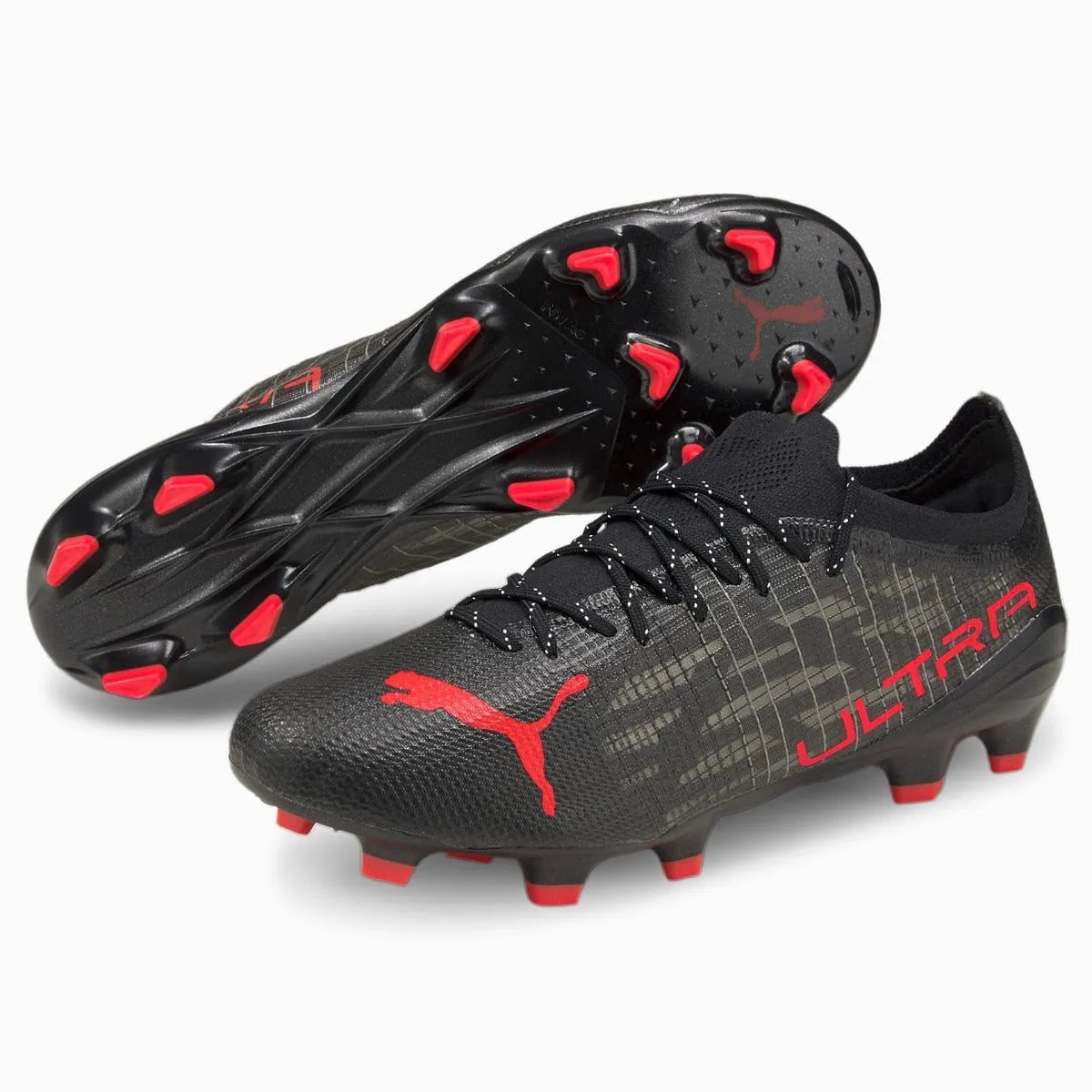 Puma Ultra 1.3 FG-AG - Black-Sunblazing (Pair - Diagonal)