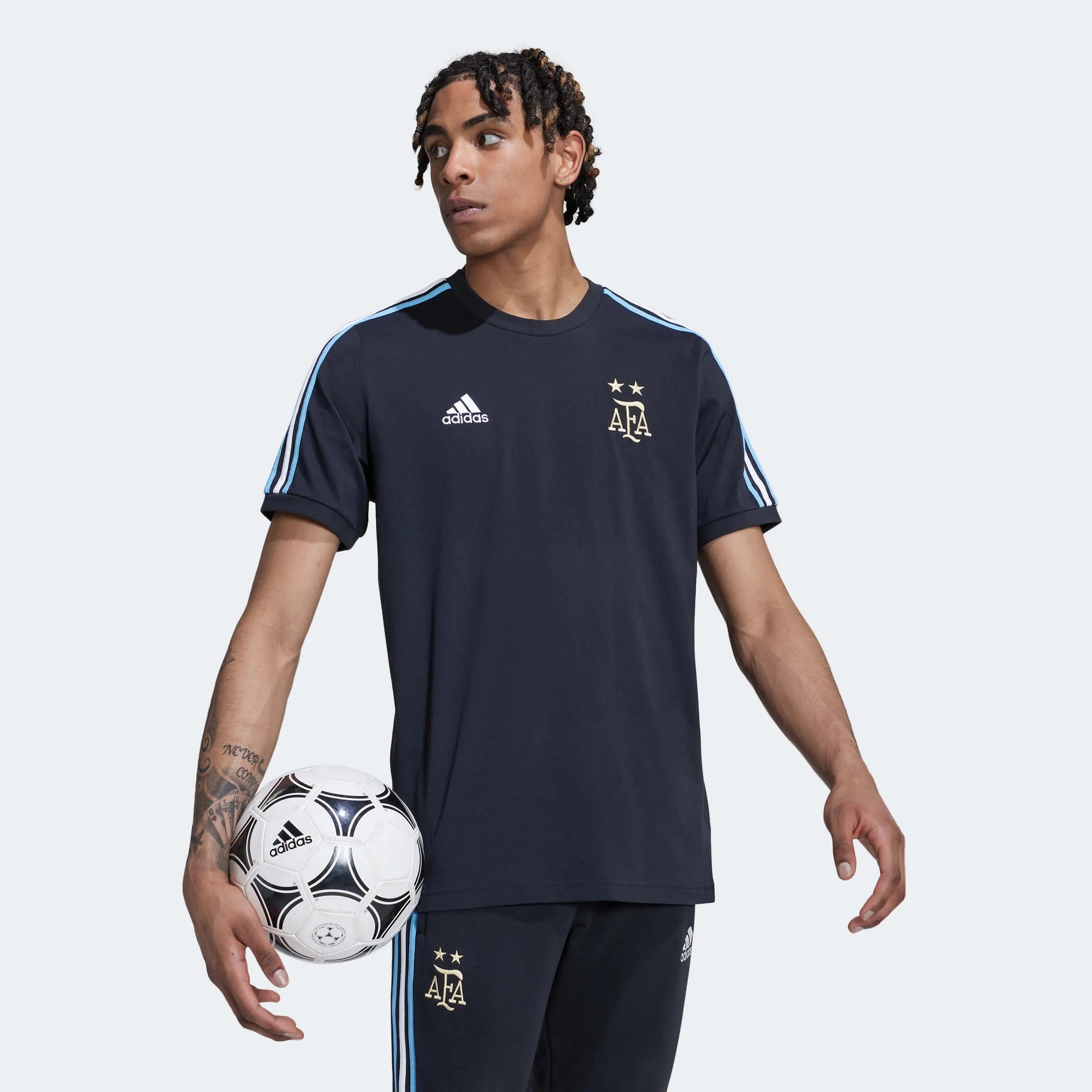 adidas 2022-23 Argentina 3 Stripe Tee Black (Model - Side)