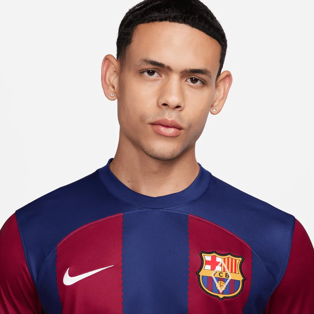Nike 2023-24 Barcelona Men's Stadium Home Long Sleeve Jersey (Detail 1)