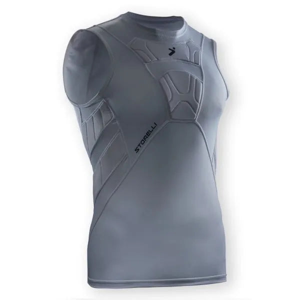 Storelli BodyShield Sleeveless Undershirt | Protective Soccer Base Layer | Lightweight Compression Top | Padded Chest an White ⁄ YL
