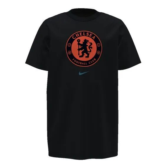 Nike 2021-22 Chelsea Youth Evergreen Crest Tee - Black-Orange (Front)