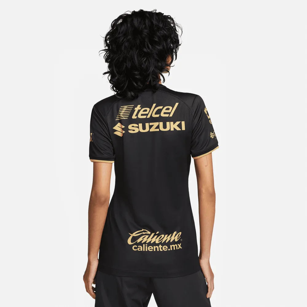 Nike 2023 Pumas Womens Third Jersey - Black - Gold (Model - Back)