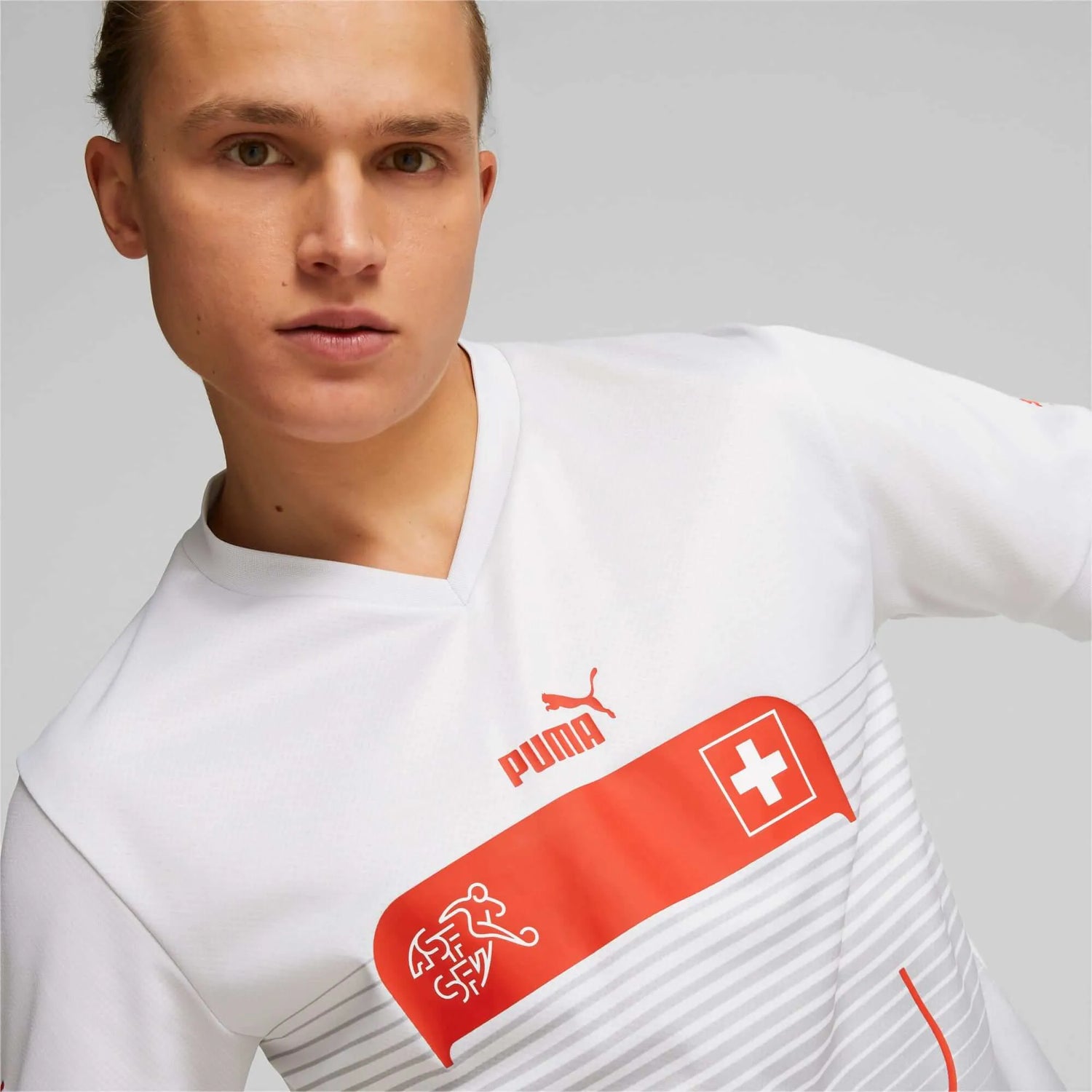 Puma 2022-23 Switzerland Away Jersey White-Red (Detail 1)
