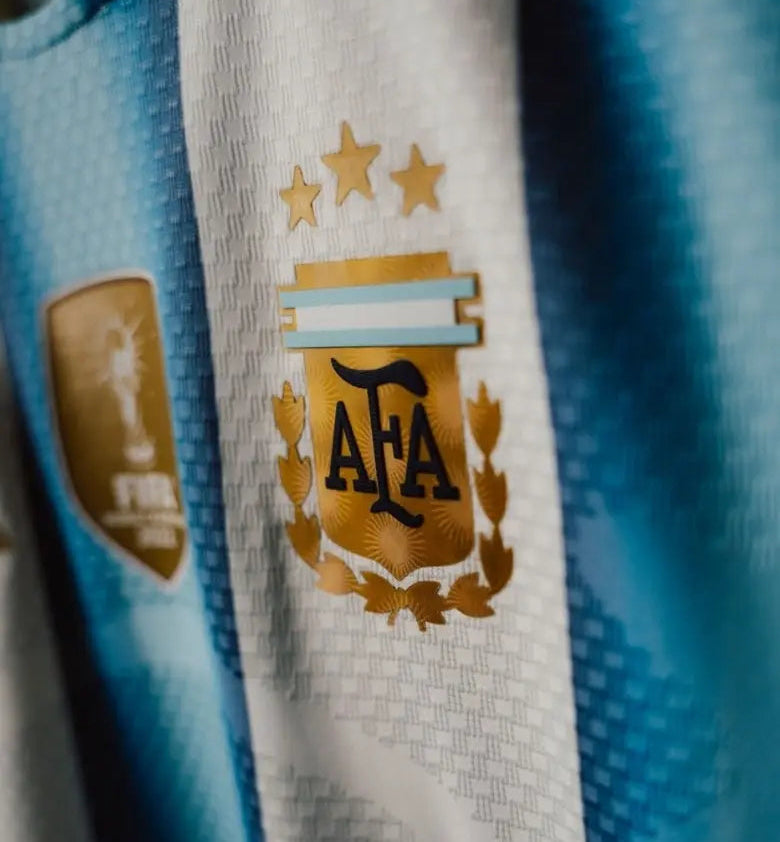 Close-up of an Argentina football jersey with AFA logo