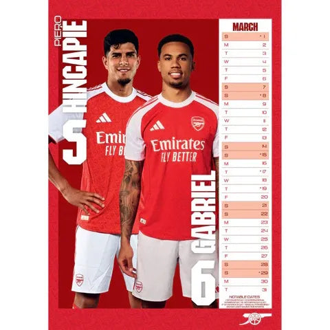 Arsenal 2026 Official Calendar (Month)