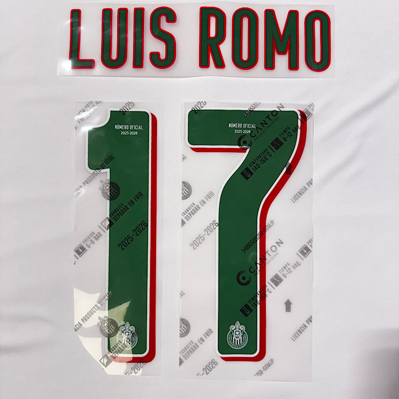 Chivas 2025/26 Away LUIS ROMO #17 Official Name Set