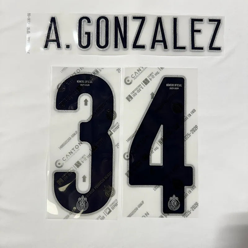 Chivas 2025/26 Home A. GONZALEZ #34 Official Name Set
